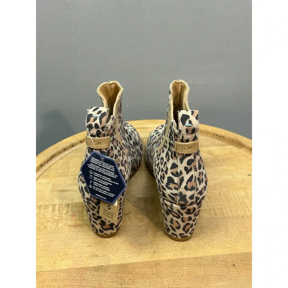 TOMS Wedge Booties Women 8 Tan Leopard Print Kala Ankle Boots OrthoLite 10014153
